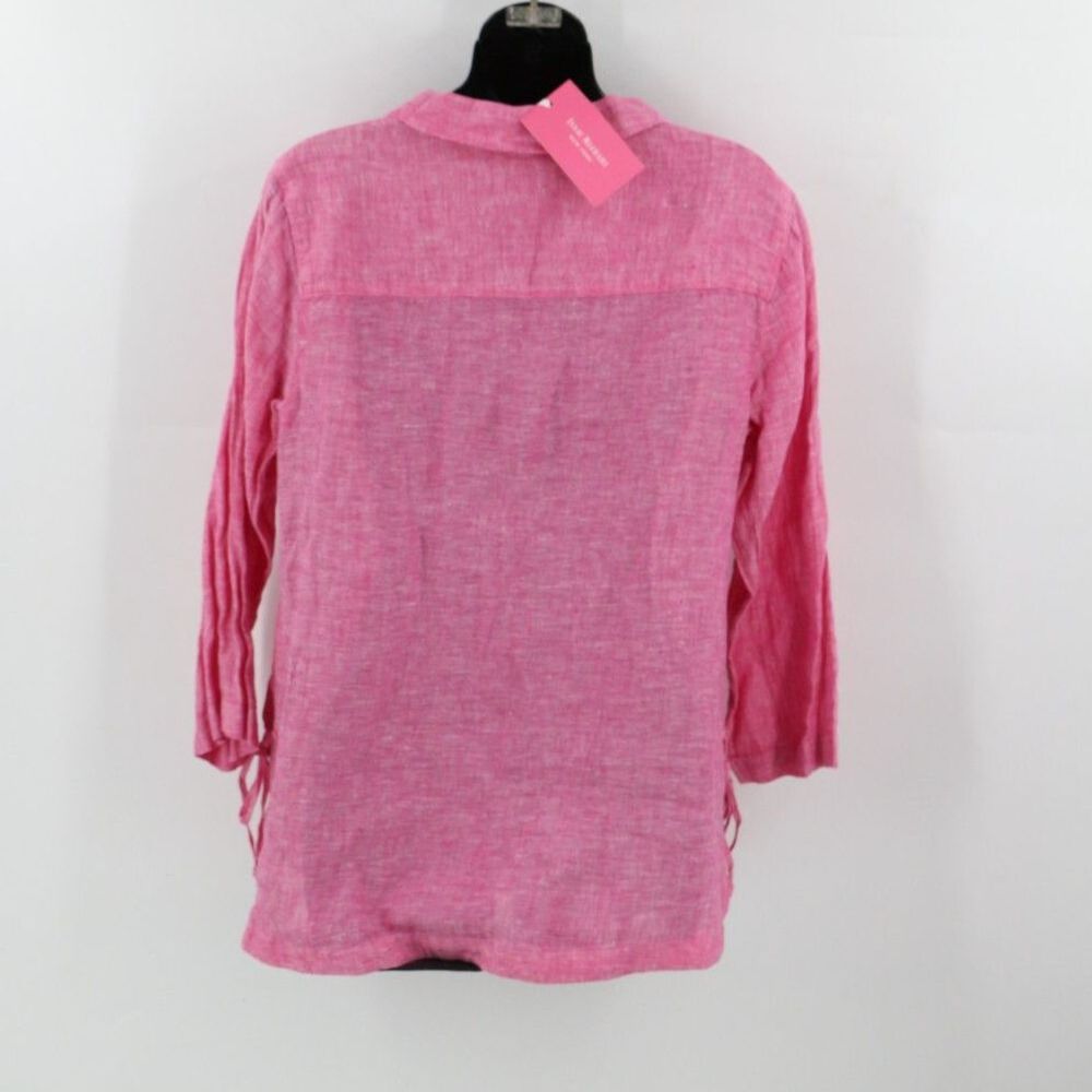 Isaac Mizrahi Womens 100% Linen Pink 3/4 Sleeve Top Size Small NWT